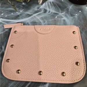 Chloe Blush Leather Pouch with Gold Studs